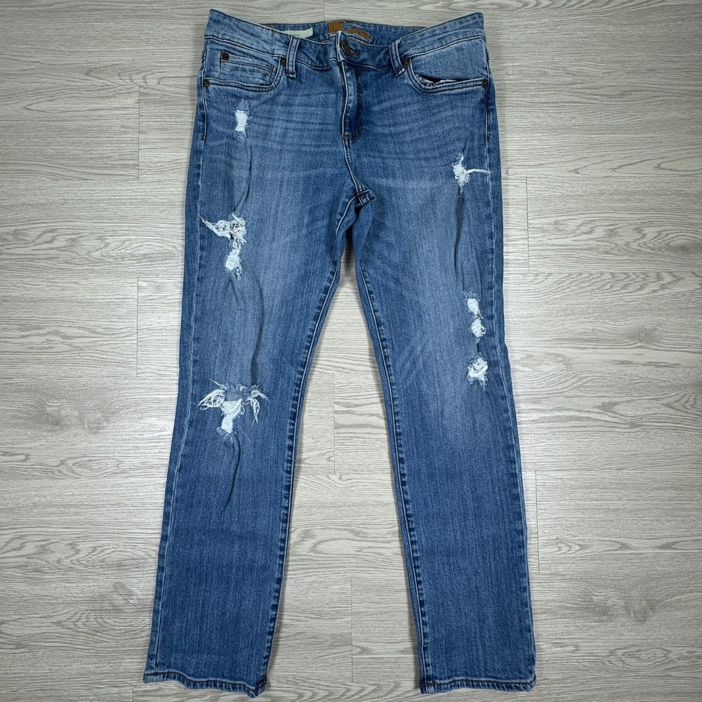 Kut from the Kloth Women Jeans Katy Boyfriend Blue 12 Distressed Denim Stretch